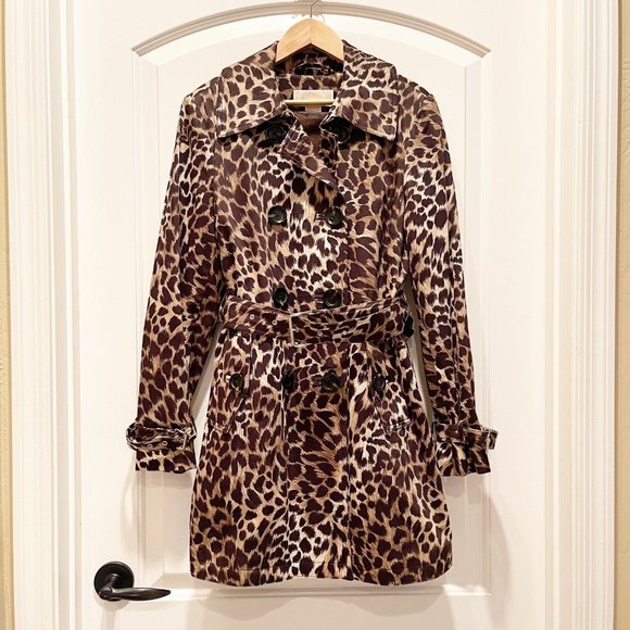 Michael Kors Jackets & Blazers - Michael Kors SP Small Petite Leopard Brown Animal Print Lined Trench Coat